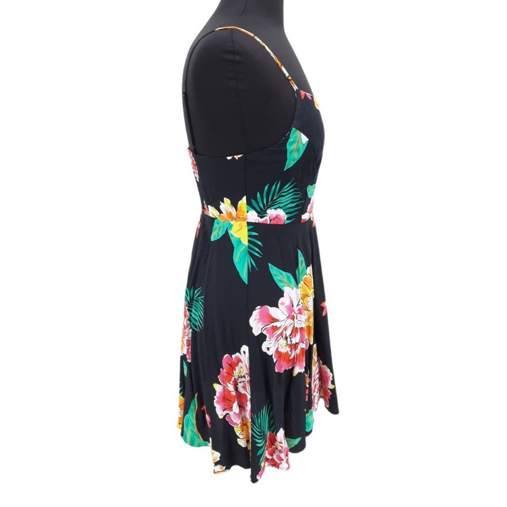Old Navy The Cami Dress Black Floral Size M Tropical Summer Short Swing Rayon - Picture 5 of 11